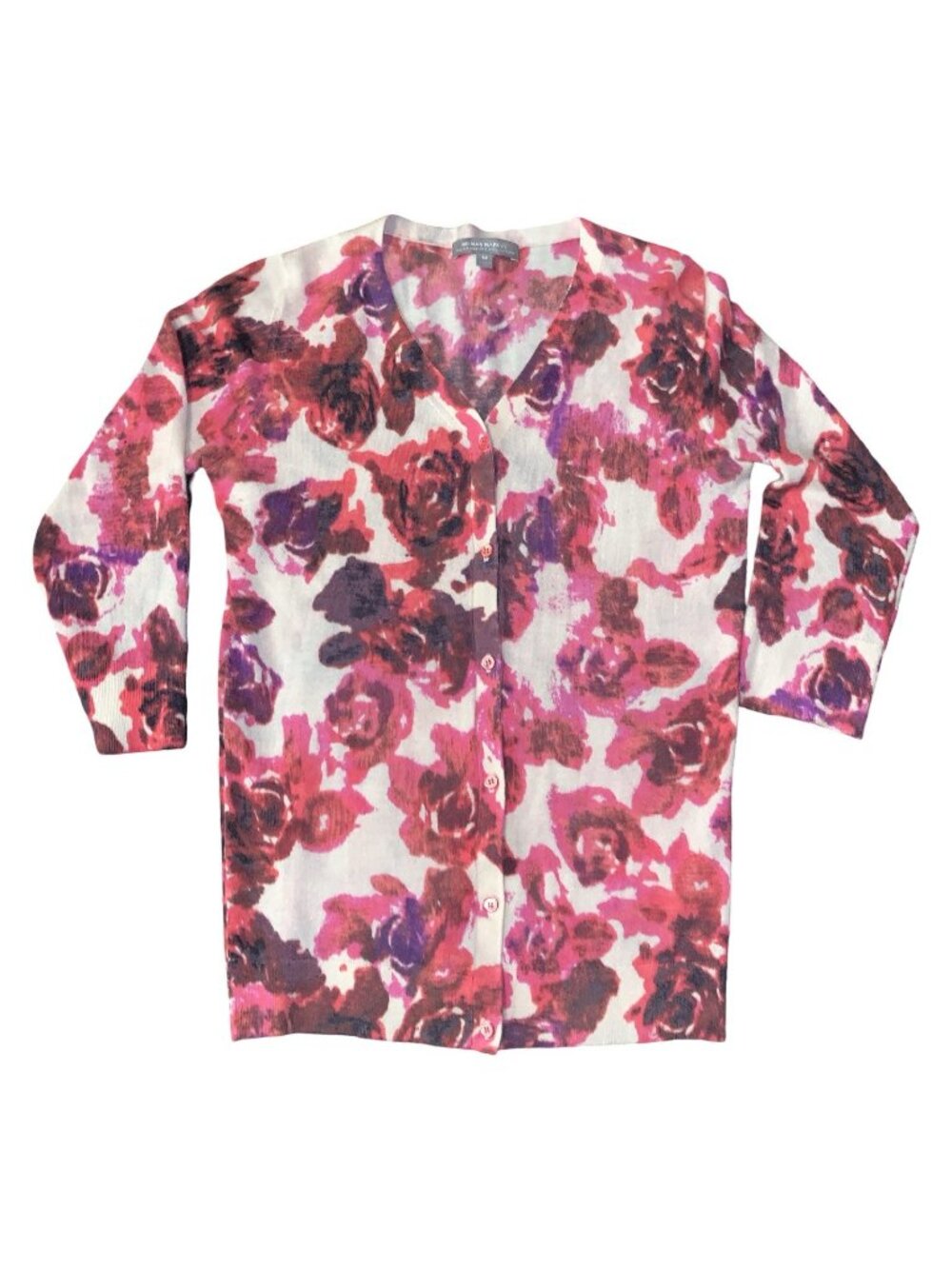 Neiman Marcus The Cashmere Collection 100% Cashmere Pink & Red Floral Cardigan